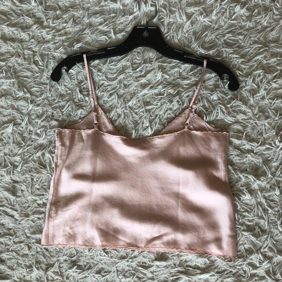 Doen Delicates Effie Pink Silk Cami Crop Tank Top Scalloped Edge XXS - Picture 5 of 5